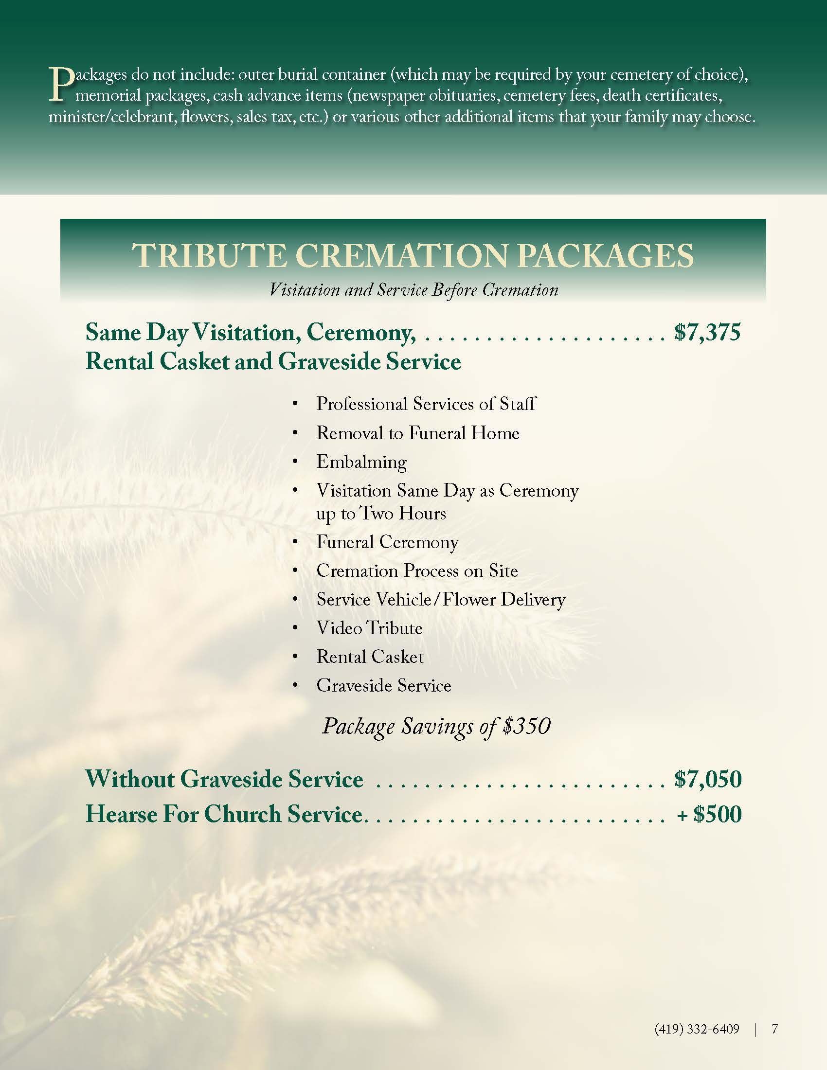 Cremation After Services Packages Page