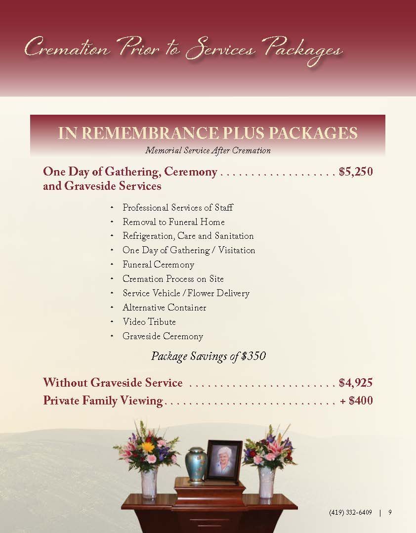 Cremation Prior to Services Packages Page 1