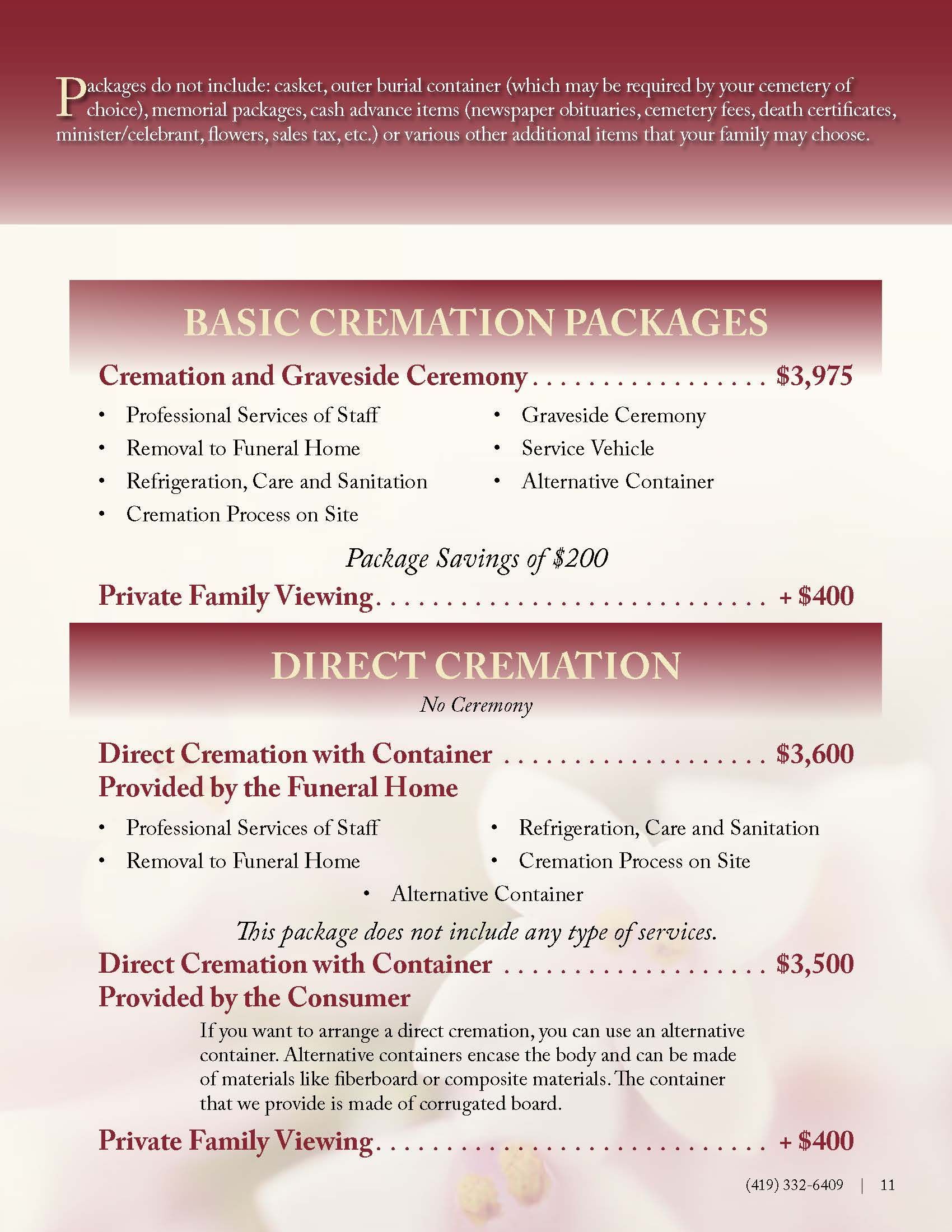 Cremation Prior to Services Packages Page 3