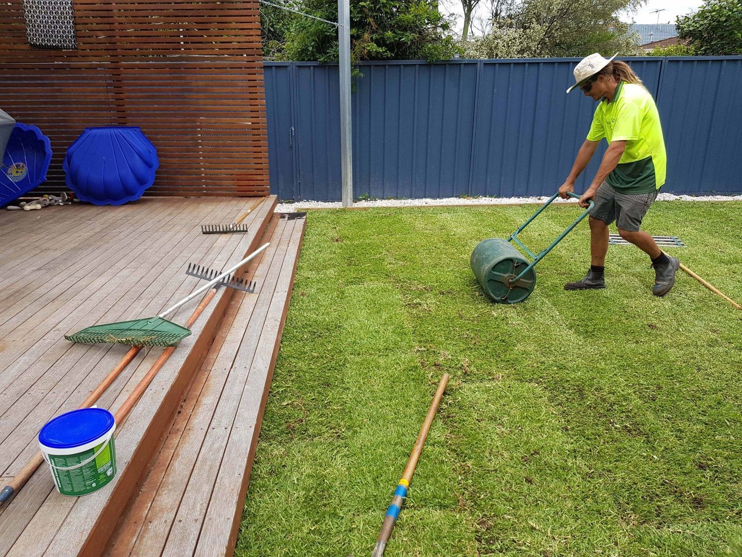 A Hose Is Sitting In The Grass Next To A Fence — Green Envy Landscape & Garden Services In Cameron Park NSW