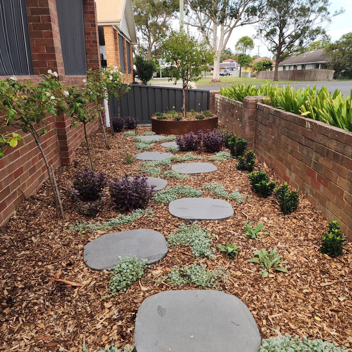 A stone path leading up to a set of stairs in a garden — Green Envy Landscape & Garden Services In Cameron Park NSW