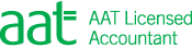 A green and white logo for aat licensed accountant