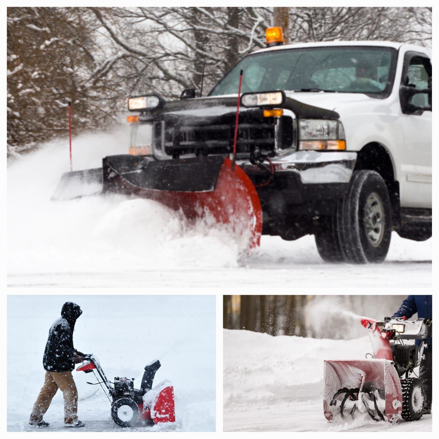 A snow plow is being used to remove snow from a driveway