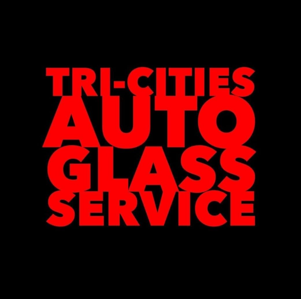 Red text on a black background: "TRI-CITIES AUTO GLASS SERVICE."