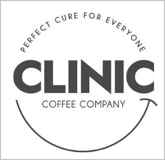 The logo for clinic coffee company says perfect cure for everyone.