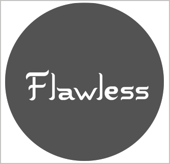 A gray circle with the word flawless on it