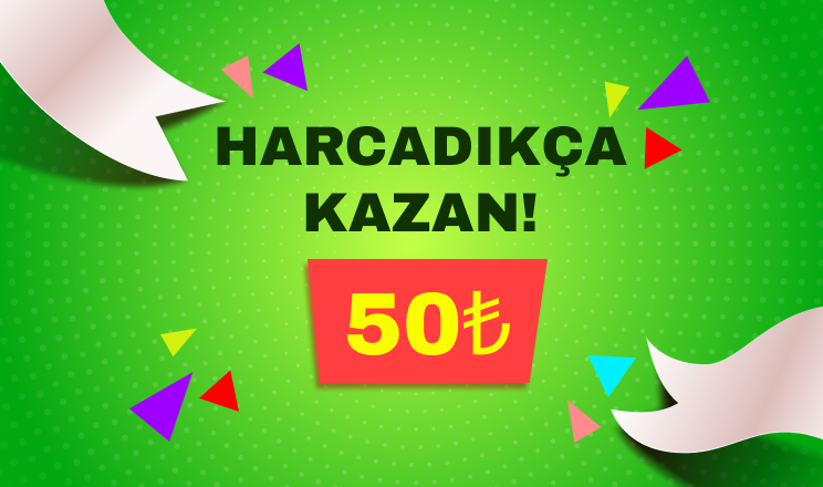 A green background with a red box that says 50 tl