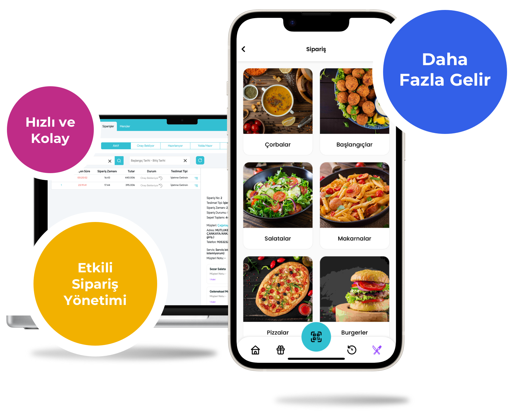 A phone with a food app on it next to a laptop.