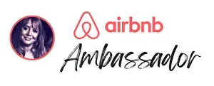 An airbnb ambassador logo with a picture of a woman in a circle.