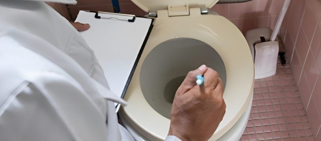 man checking toilet bowl