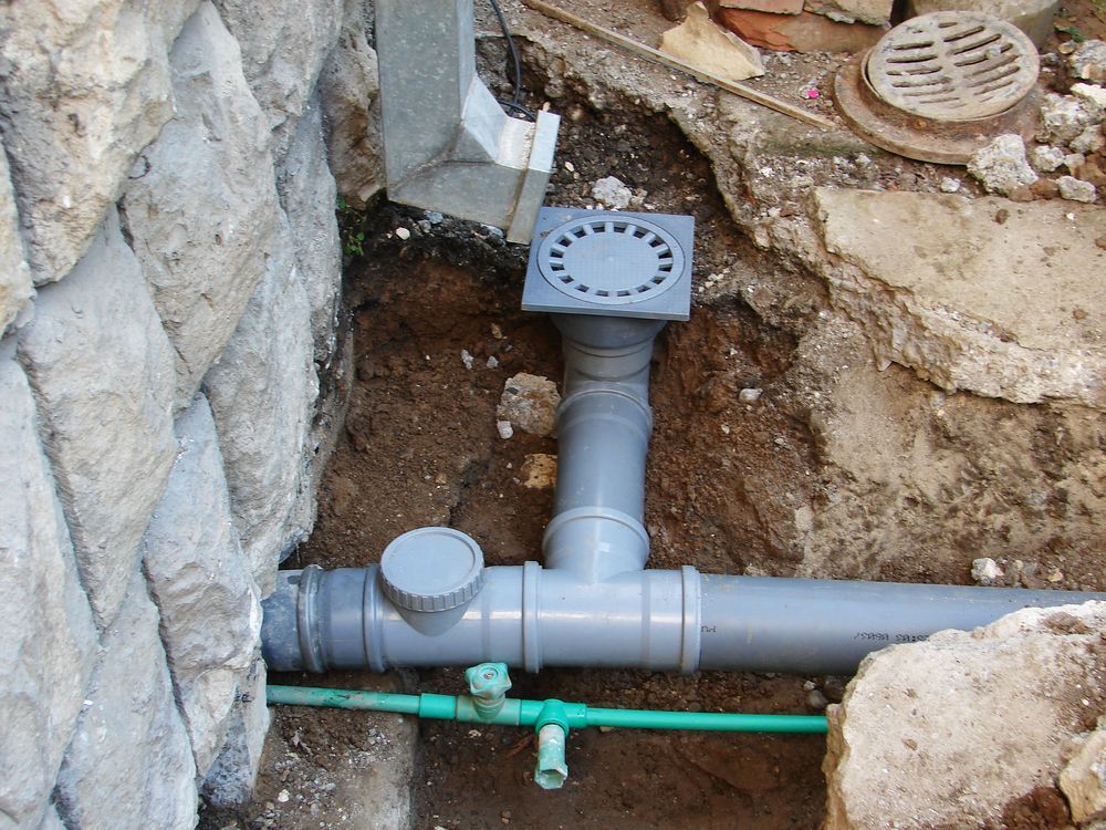 Front yard house construction work, pipe line or plumbing installation