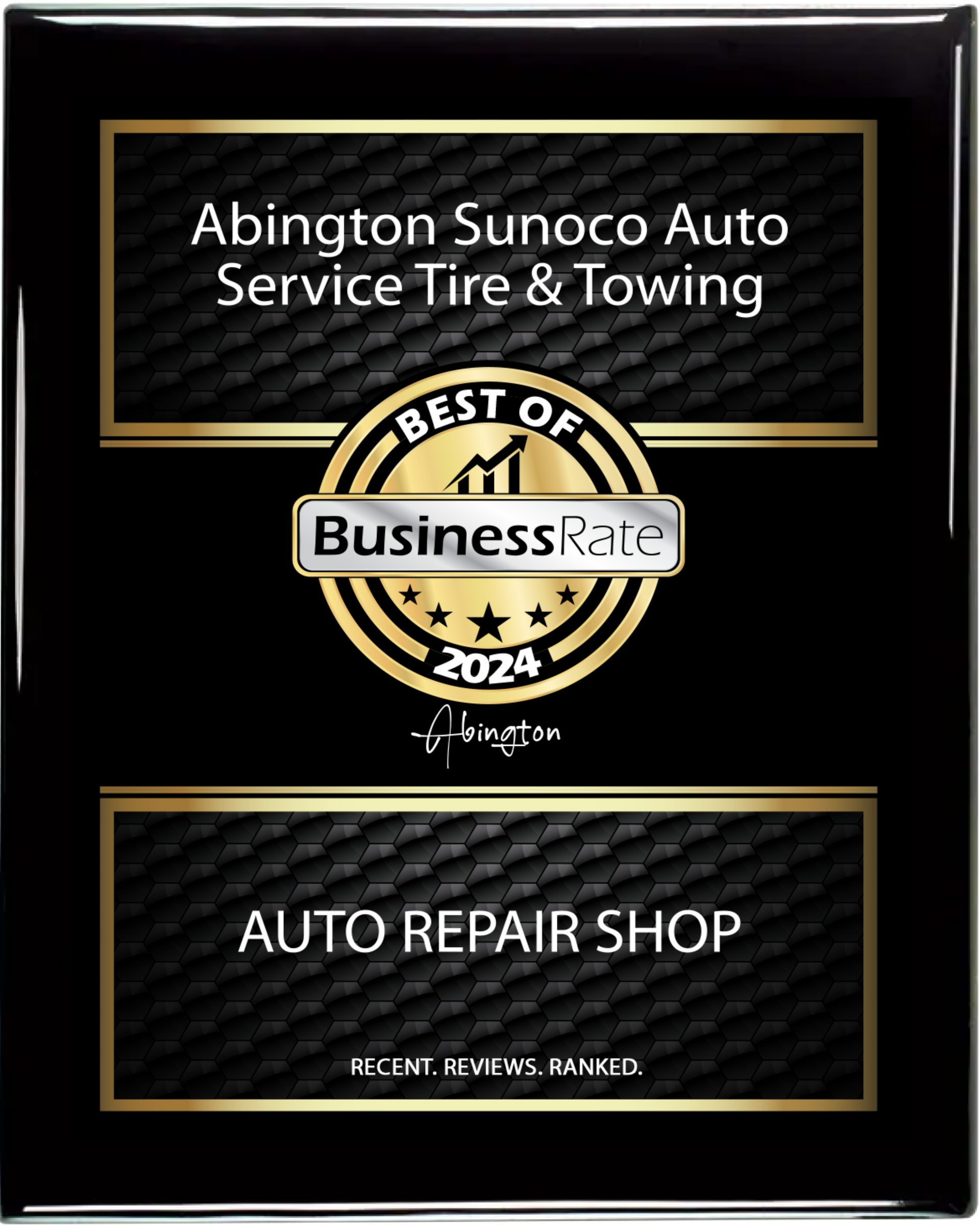 Plaque for Abington Sunoco Auto. 