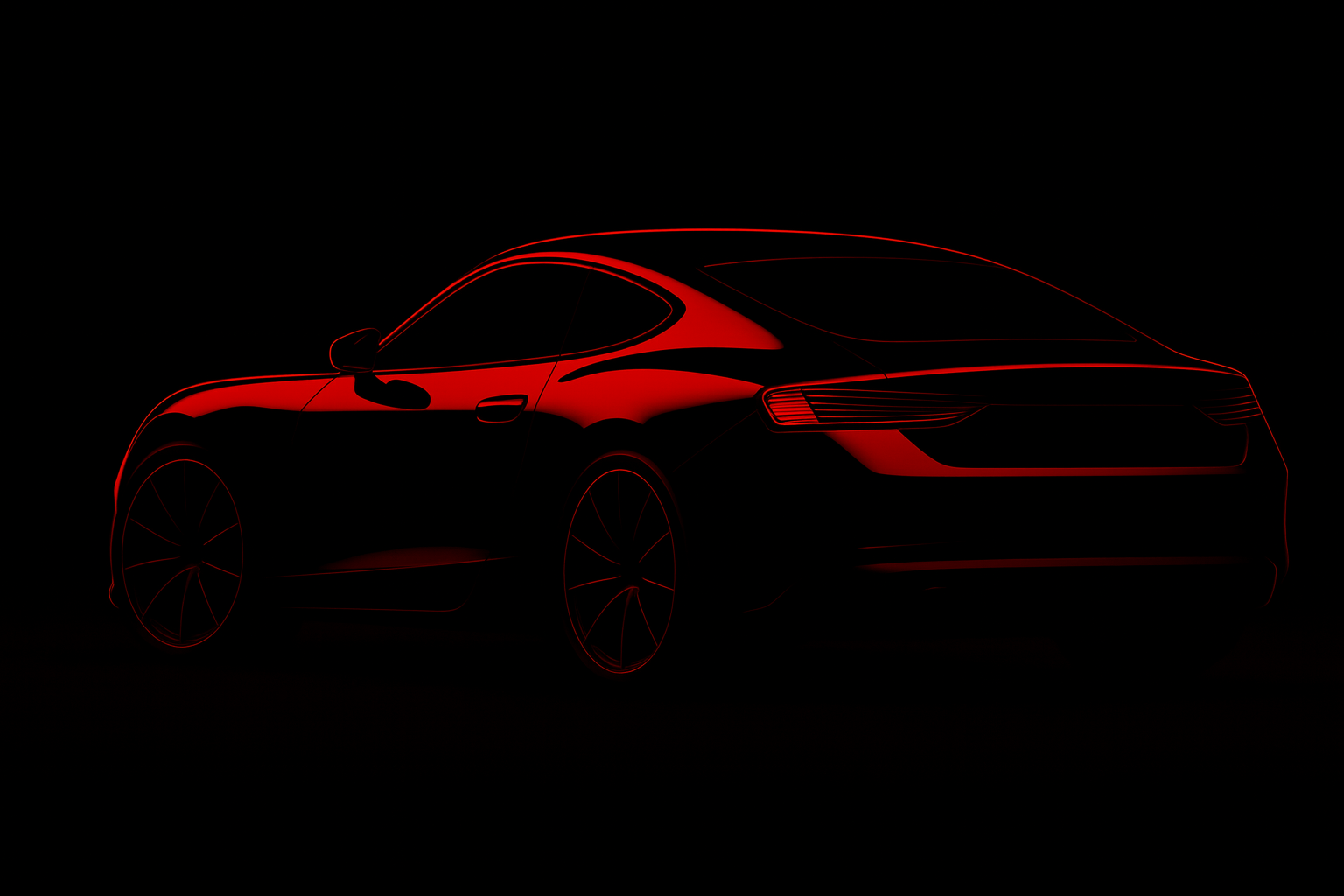 Red outline of a sports car against a black background.