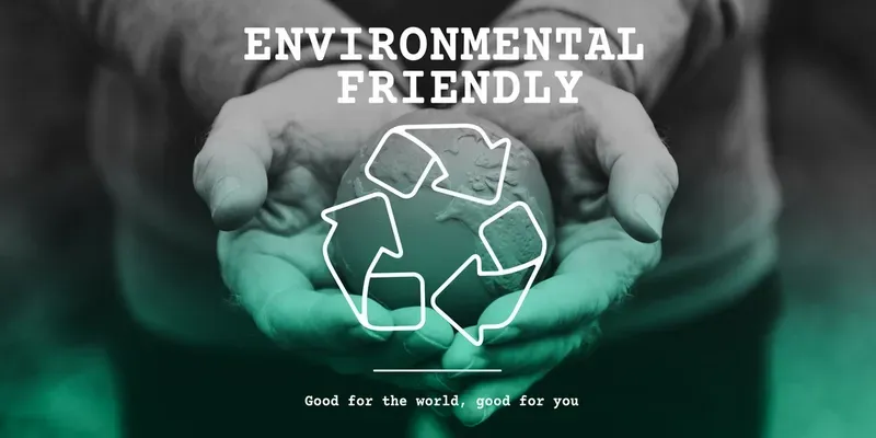 Hands holding a sphere with a recycling symbol, the text