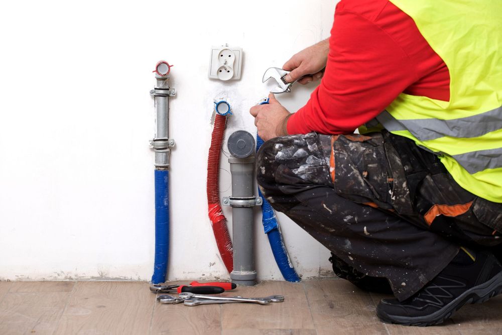 Idraulico che lavora su tubi