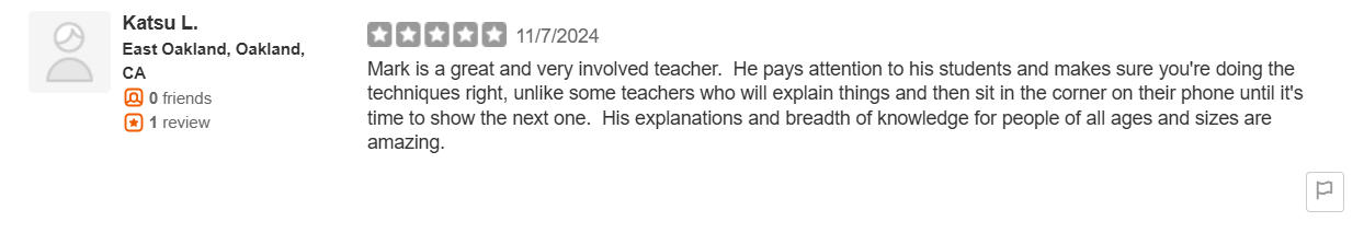 Review of a service with a profile picture and text describing experience and giving a rating.