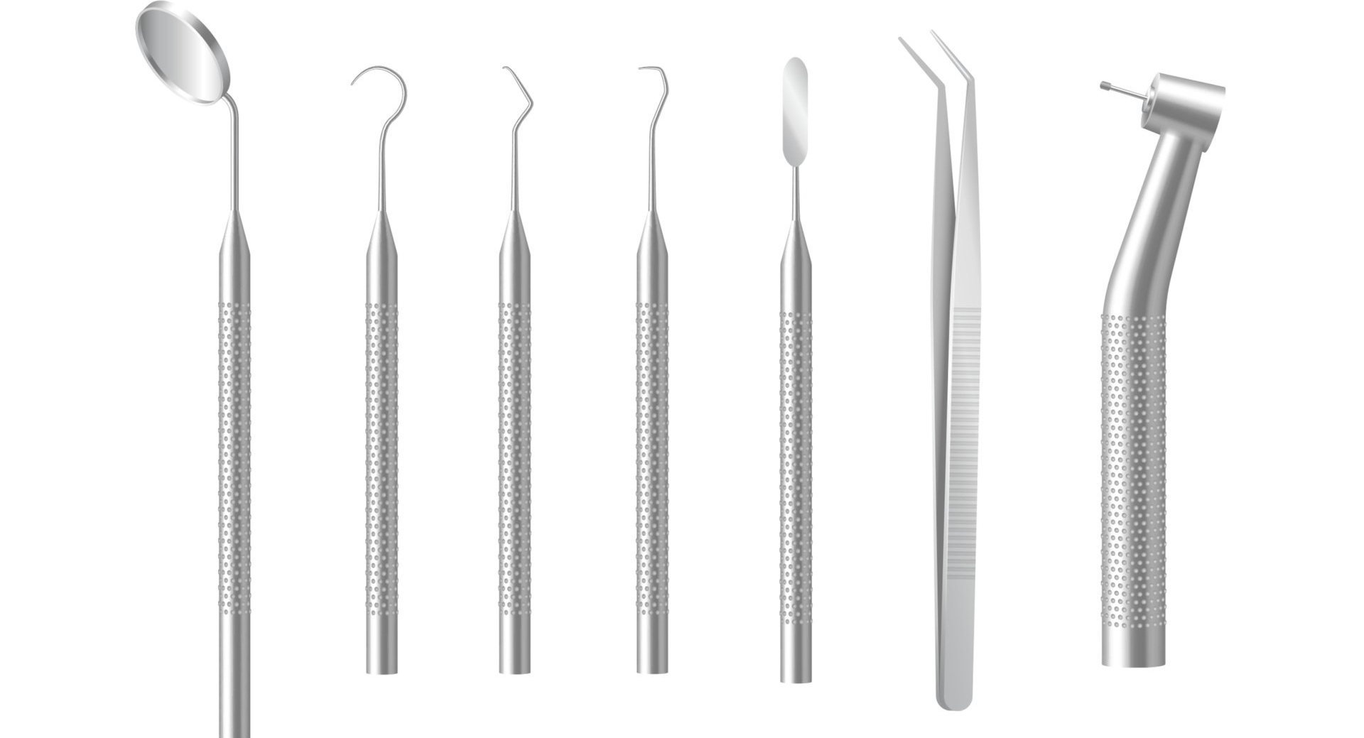a set of dental instruments on a white background .
