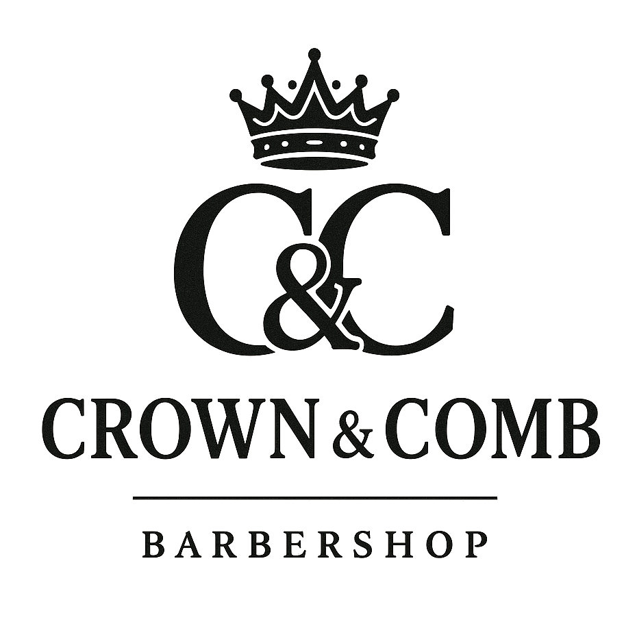Logo for Crown & Comb Barbershop: crown above 