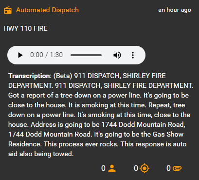 A transcript of a 911 dispatch is shown
