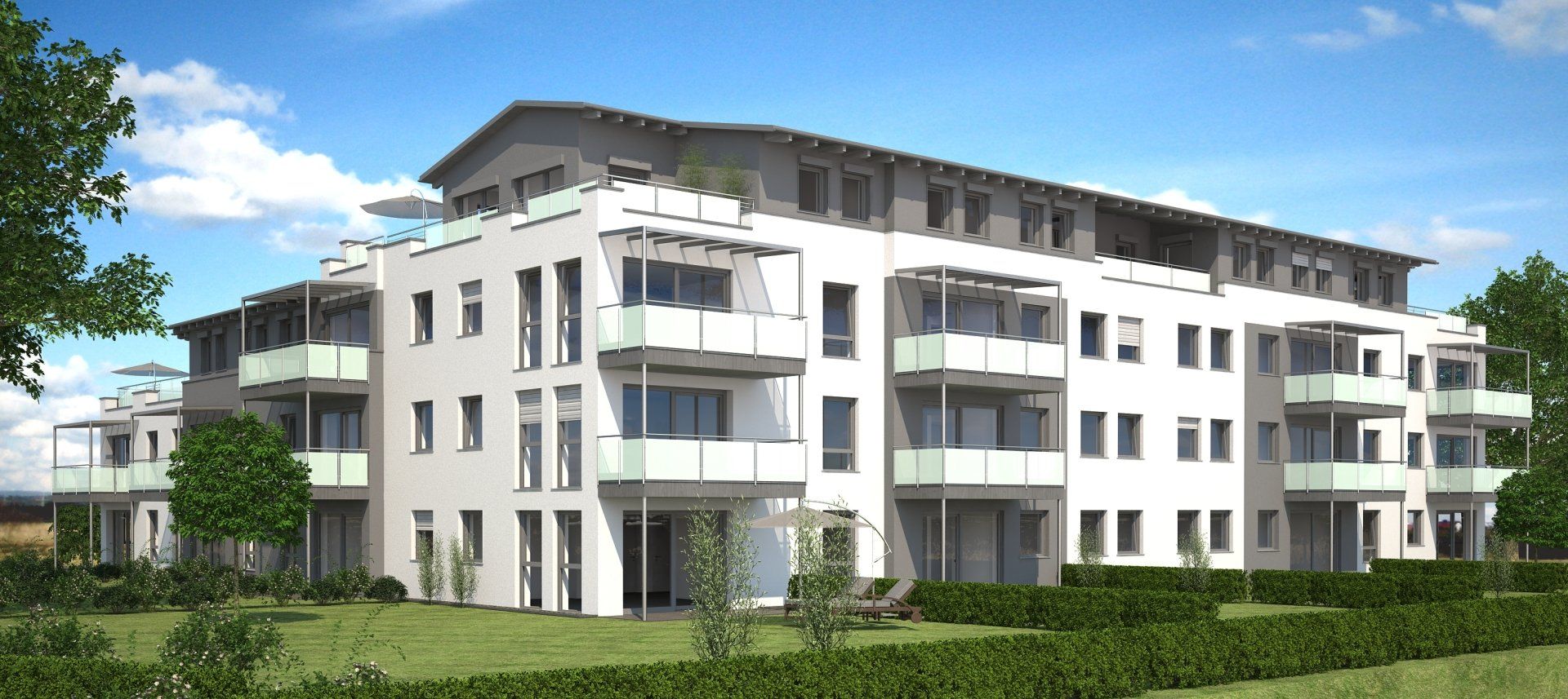 Eine künstlerische Darstellung eines großen Wohnhauses