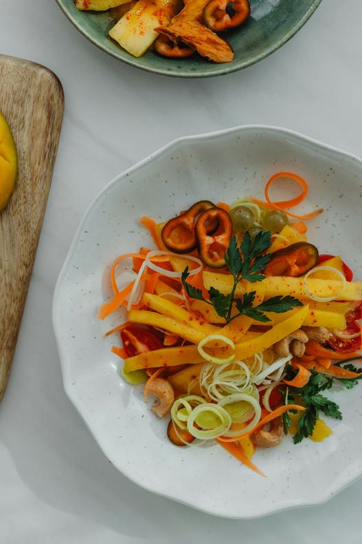 A close up of a plate of food on a table.