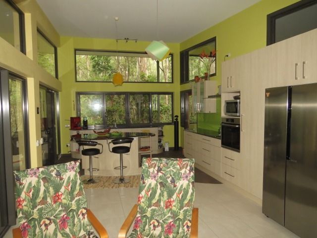 A Kitchen With Green Walls And Stainless Steel Appliances — Sven Margraf Constructions Pty Ltd In Atherton QLD