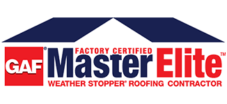 GAF Master Elite factory certified roofing contractor logo.
