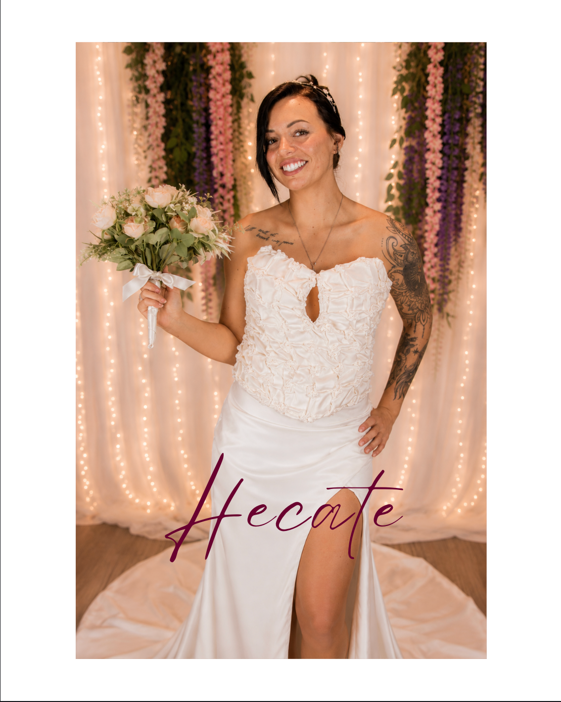 a lady holding a bouquet