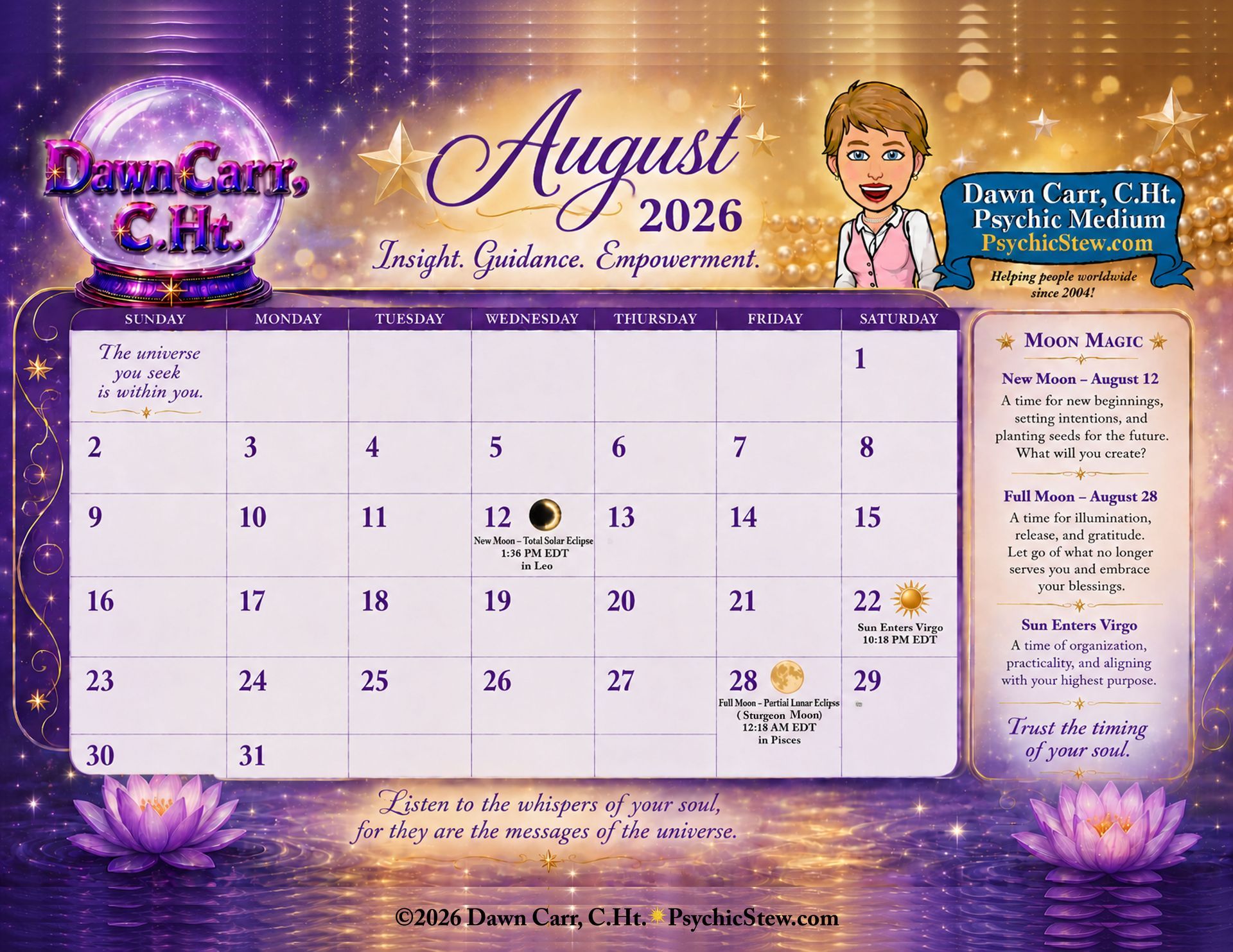 Psychic Stew Calendar - August, 2026