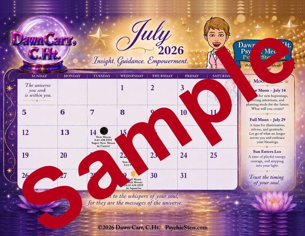 Sample Calendar from Psychic Stew