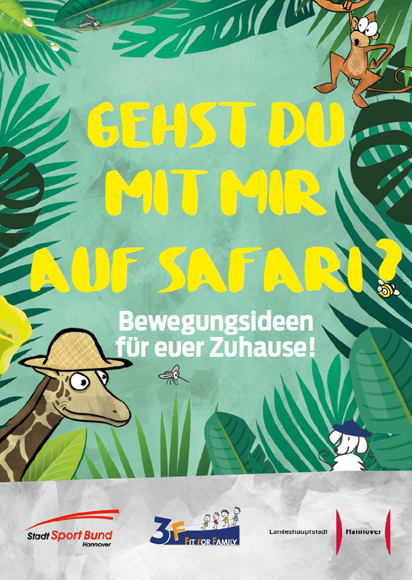 Safari-Kita Front mit Safari-Tieren und Logos der teilnehmenden Organisationen