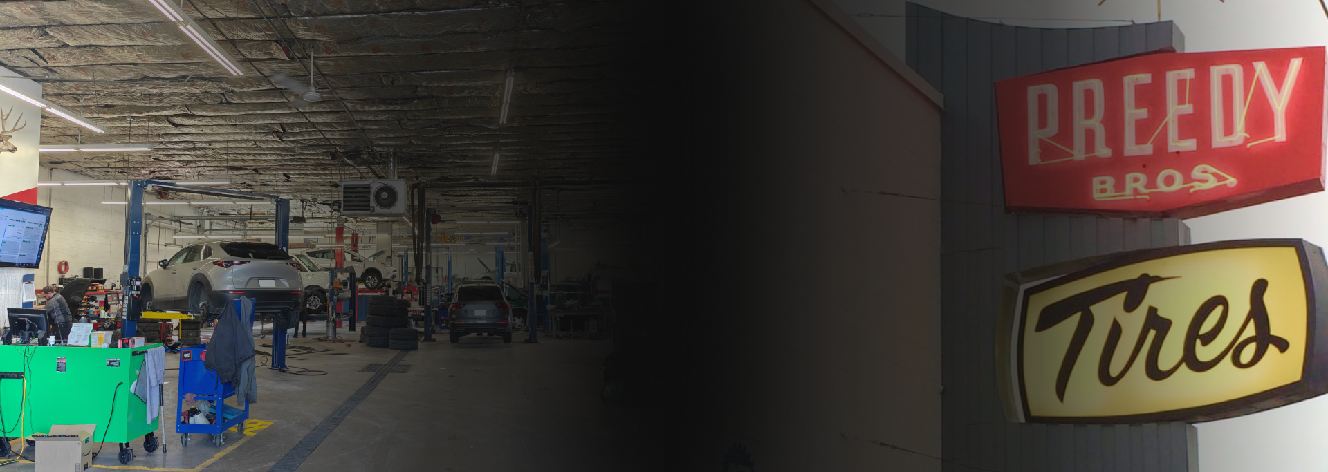 A car being worked on at Preedy Bros. Tires. | Preedy's Tire & Automotive 
