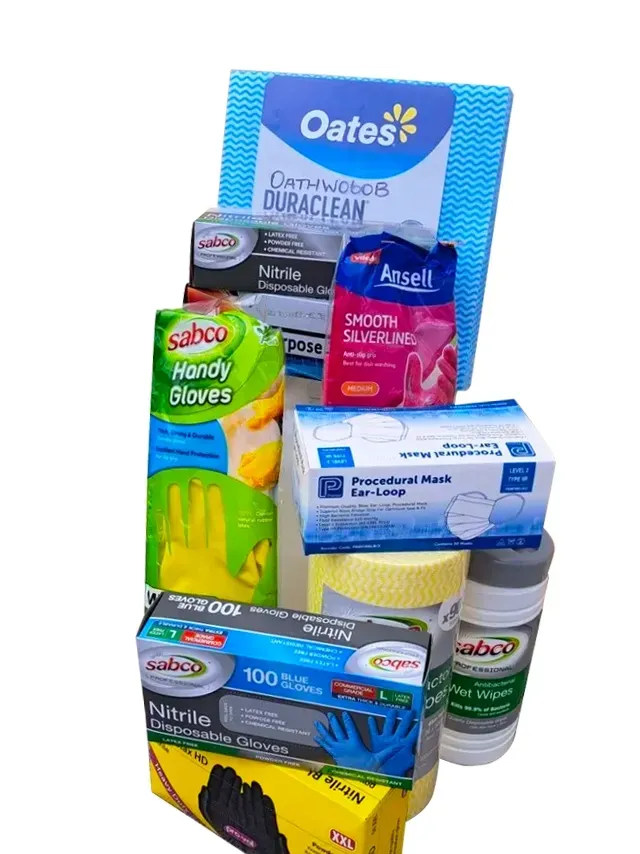 A Pair Of Yellow Rubber Gloves And A Blue Cloth — Sunchem Quality Cleaning Products In Gympie, QLD