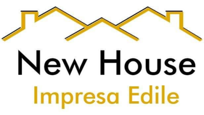 Logo per la nuova casa Impresa Edile con il profilo di una casa dorata sopra un testo nero e oro su sfondo bianco.