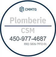 Un logo pour plomberie csm avec un numéro de téléphone