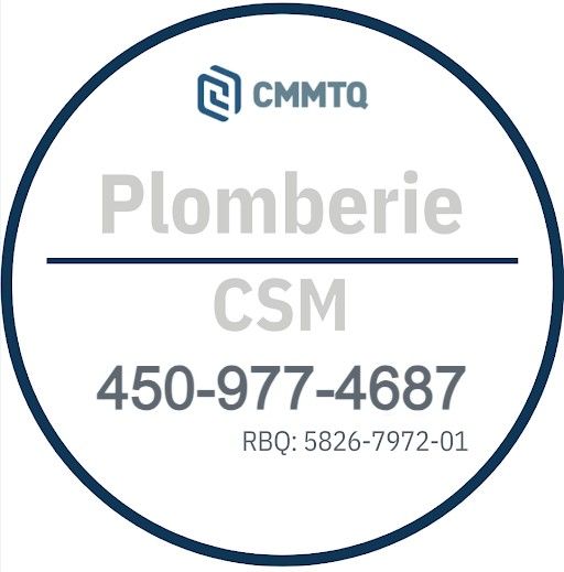 Un logo pour plomberie csm avec un numéro de téléphone