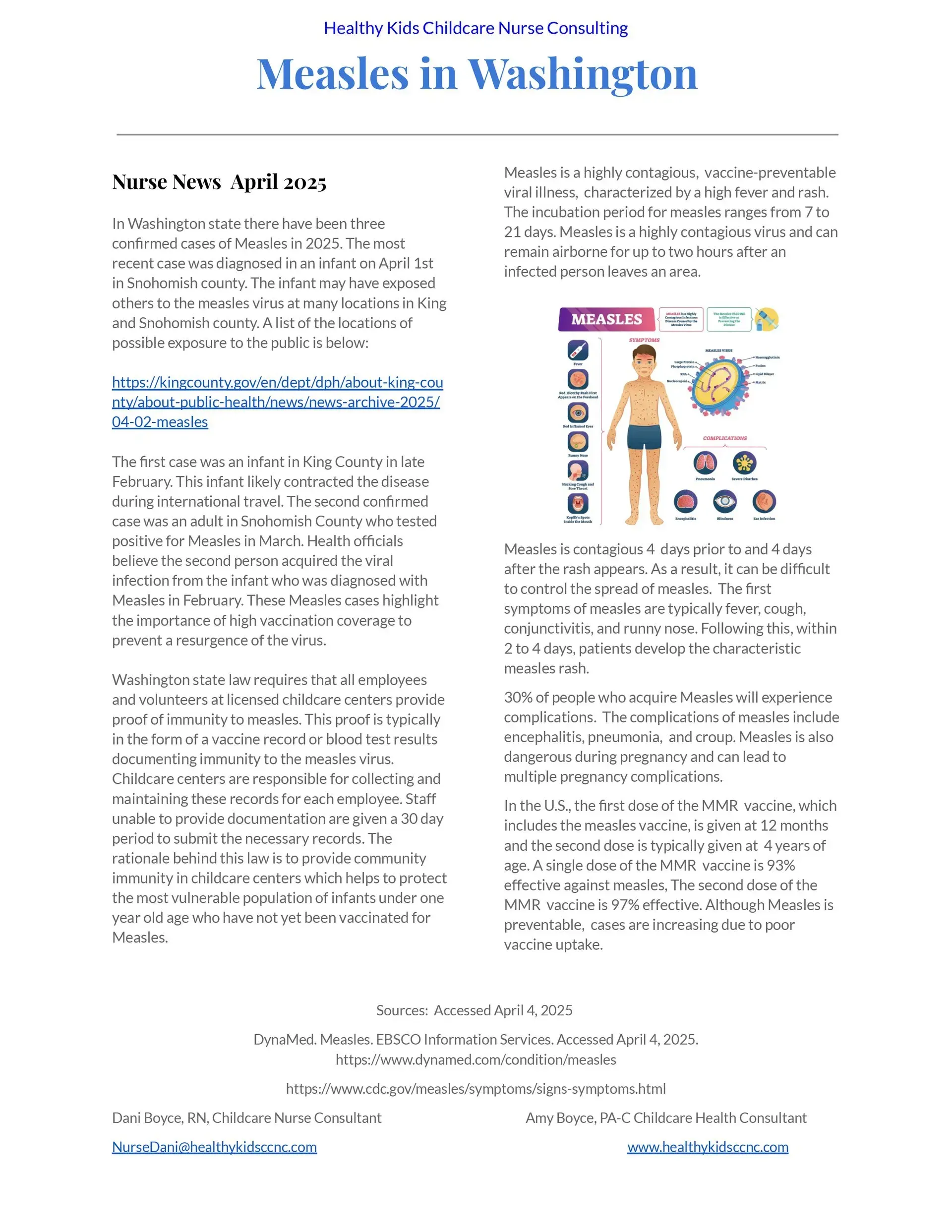 Document about measles in Washington state, with illustration of the virus and human body.