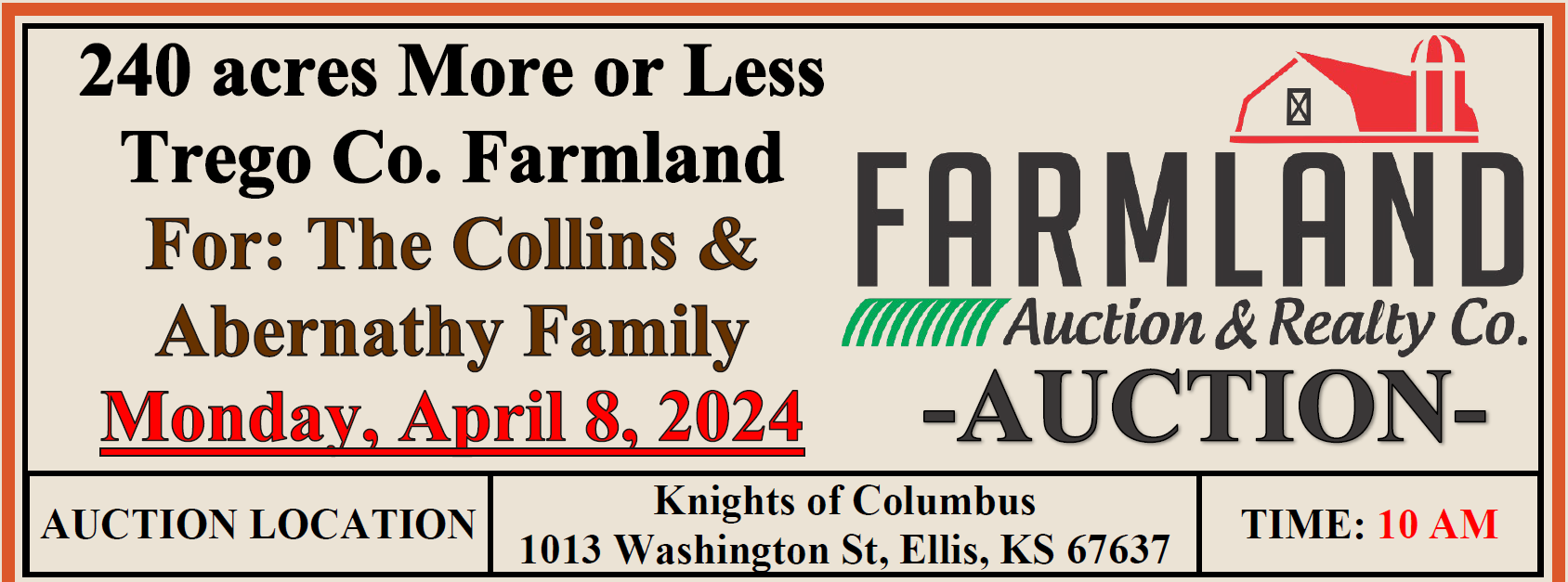 A sign that says farmland auction & realty co. on it