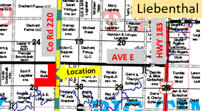 A map showing the location of liebenthal ave e
