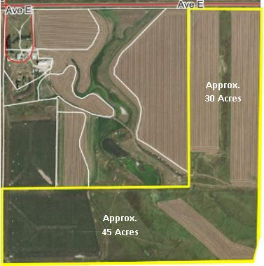 An aerial view of a farm with approximately 30 acres