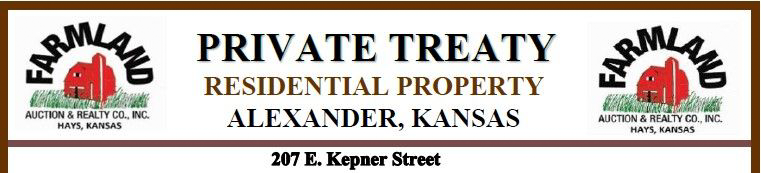 A sign that says private treaty residential property alexander kansas