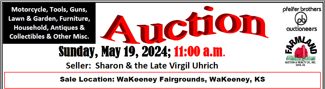 An advertisement for an auction on sunday may 19th