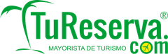 A green and white logo for tu reserva mayorista de turismo com