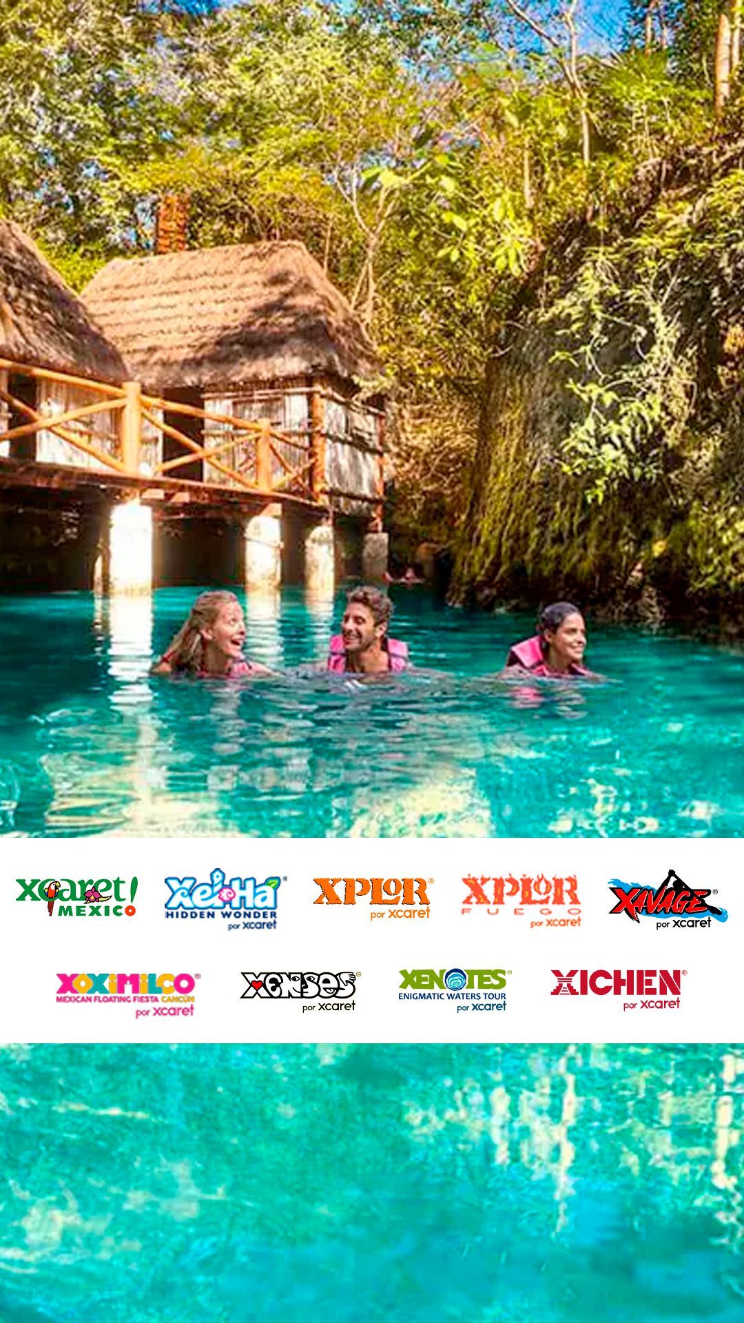 Un grupo de personas está nadando en un cuerpo de agua rodeado de árboles.