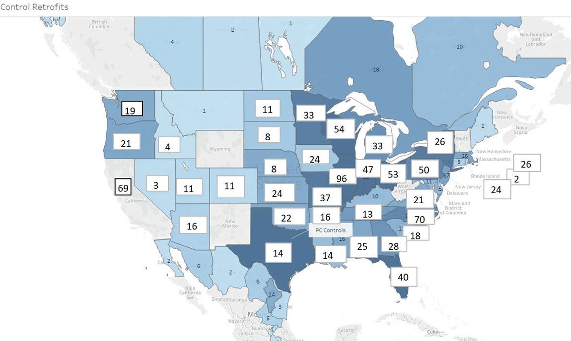 PC Controls provides control retrofits across all of North America. Check this map for all locations where PC Controls has installed control retrofits.