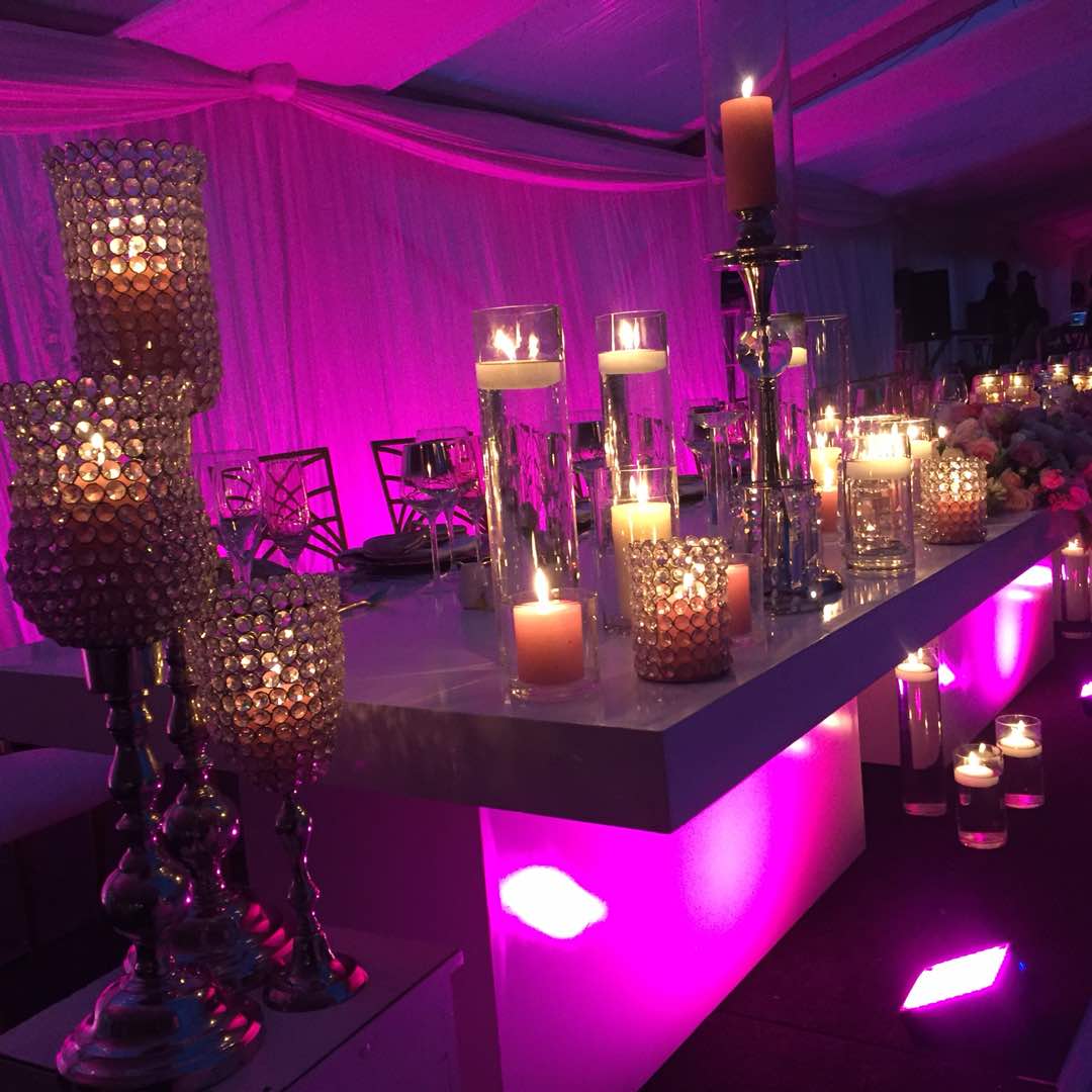 Pink Candlelight Dinner Setting at Wedding Reception in Zimbabwe by Elysian Event Productions
