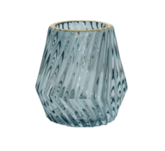 Bianca Votive with Blue and Gold Rim for Wedding or Event Styling and Design