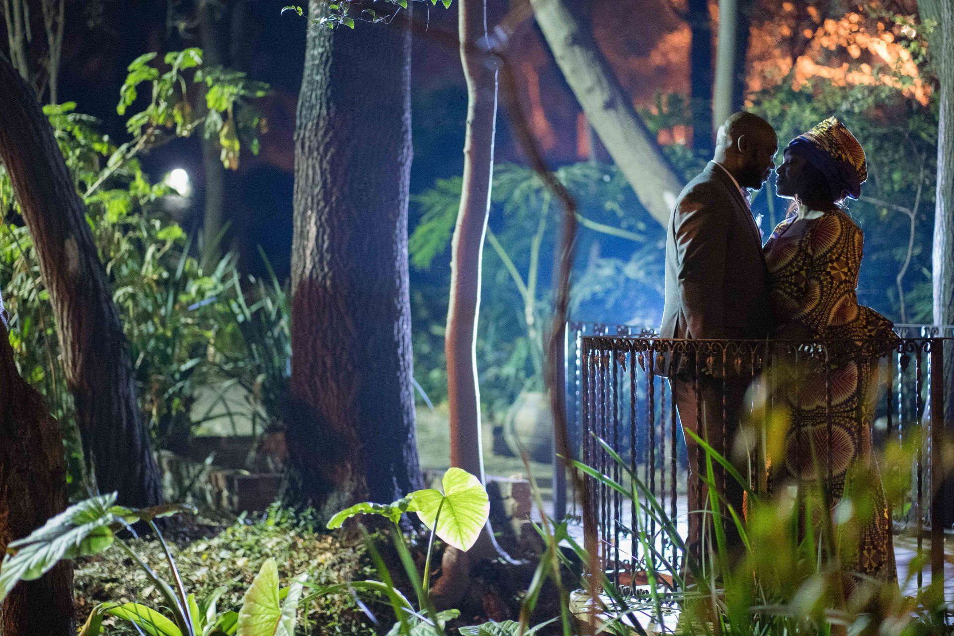 Bride and Groom in African Attire at Evening Wedding Photoshoot in South Africa