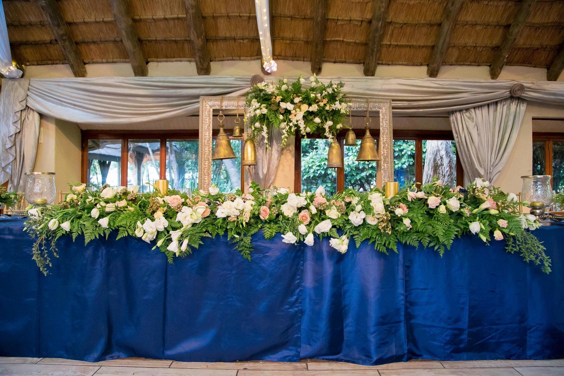 Royal Blue Dinner Decor at South African Wedding Celebration
