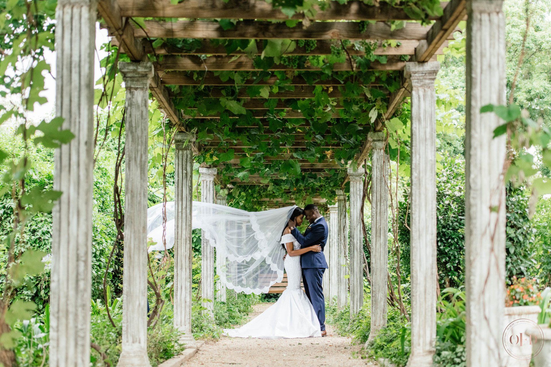 South African Bride and Groom Photo with Columns